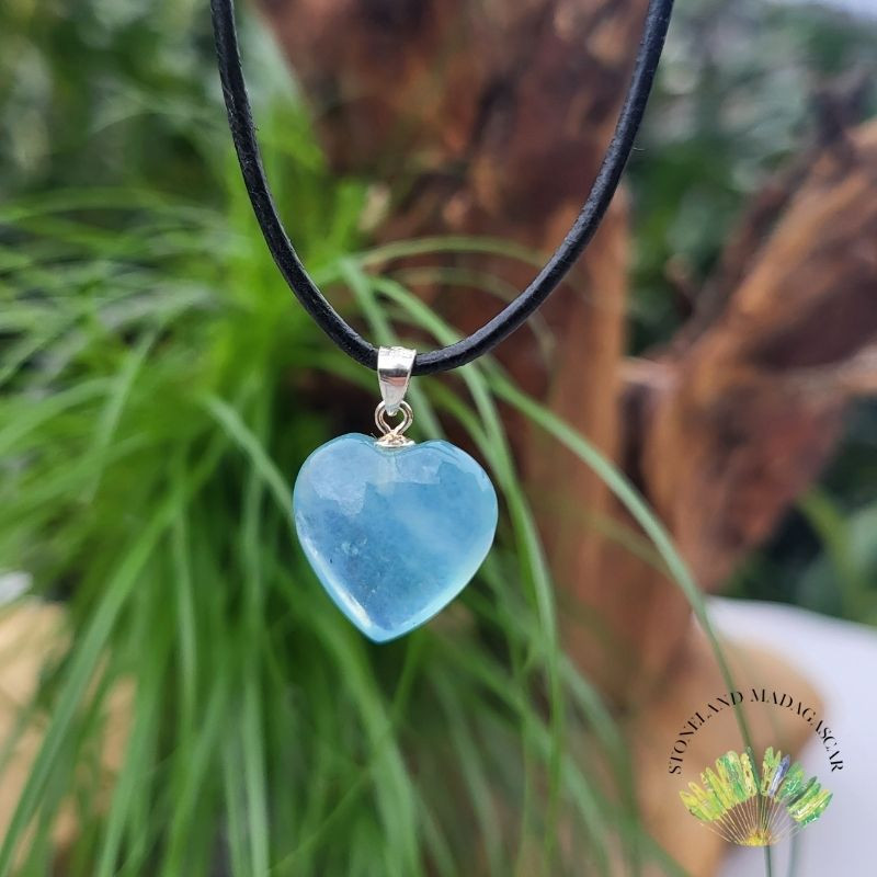Pendentif Petit Coeur - Aigue-marine