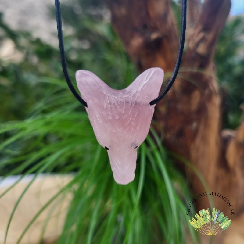 Pendentif tête de loup - Quartz rose
