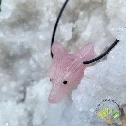 Pendentif tête de loup - Quartz rose